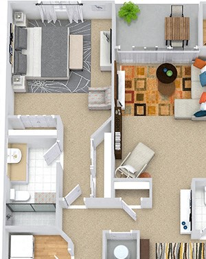 Brighton Brighton 3D. 2 bedroom apartment. Kitchen with eating area. 2 full bathrooms, shower stall in master. Two closets in master. Patio/balcony.
